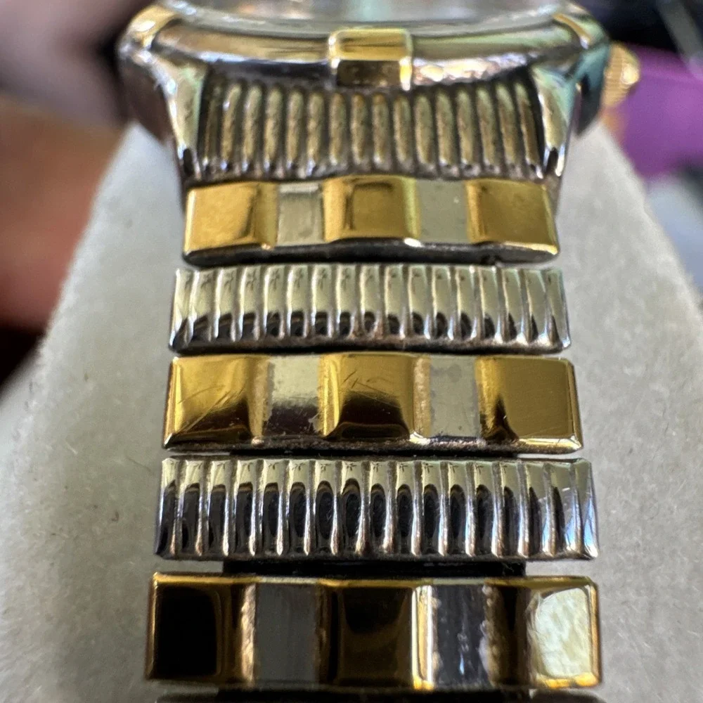 CARAVELLE by‎ BULOVA Womens Two Tone Watch, Stretch Band, White Dial w/ Date New